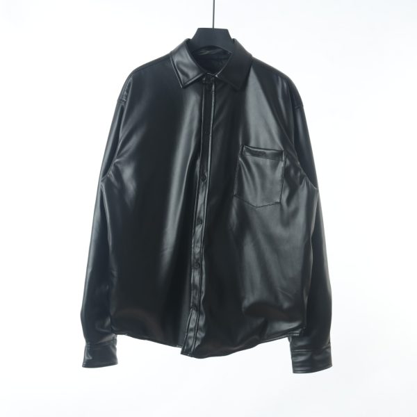 Balenciaga BLCG 22FW embroidered leather shirt jacket