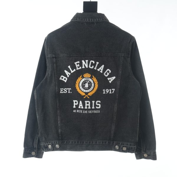 BALENCIAGA BLCG 22FW Gold Ear Crown Print Denim Jacket - Image 9