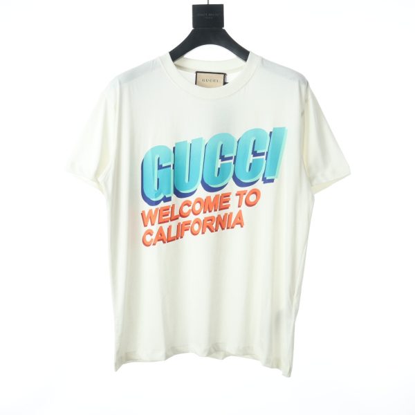 Gucci 22SS Blue Letter Print Short Sleeve T-Shirt