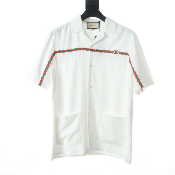 Gucci 22SS acetate embroidered striped webbing short-sleeved shirt