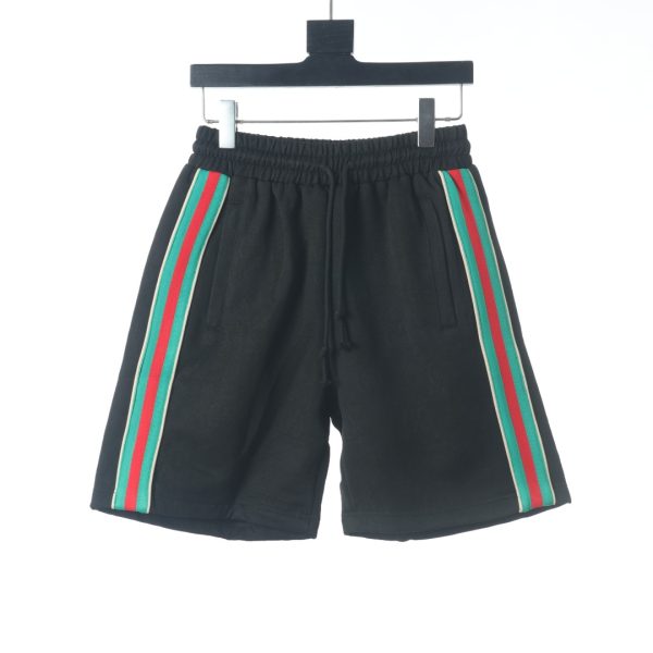 GUCCI dark pattern black shadow red and green webbing shorts