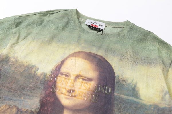 Supreme SS22 Week12 x STONE ISLAND Stone Island joint Mona Lisa logo letter Logo round neck short-sleeved T-shirt - Image 12