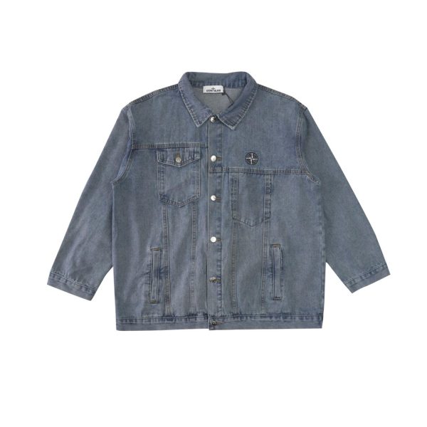 Stone island badge denim jacket Thickened denim material is a must-have trendy item Top-level production, the highest version in the whole network