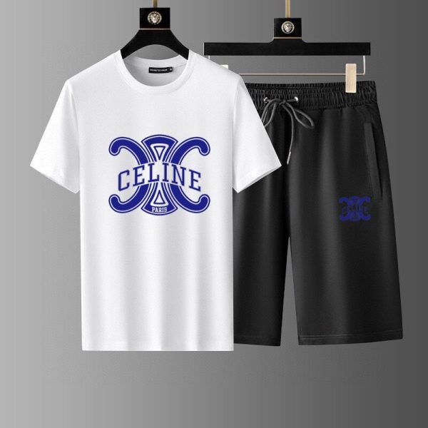 Brand [CELINE] 2023 new men's short-sleeved shorts suit