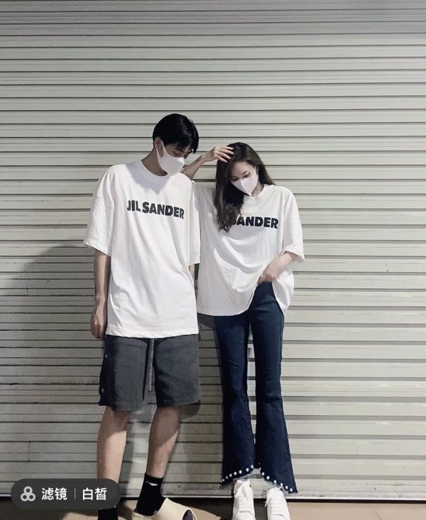 JIL SANDER 23 spring and summer new minimalist chest letter print oversize loose men and women couple round neck short-sleeved T-shirt