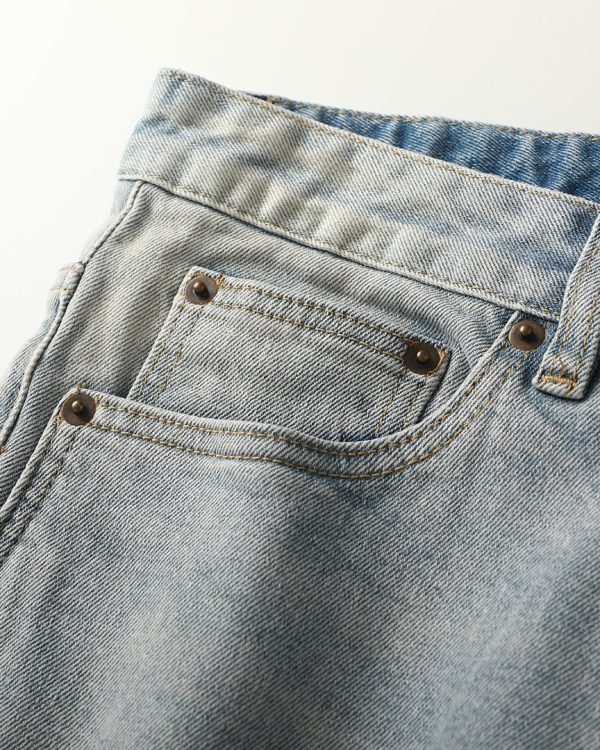 YSL Saint Laurent 23SS spring and summer series jeans, small straight design, high-end washing process, elastic fabric, high comfort, creative embroidery LOGO design on the back pocket - Image 6