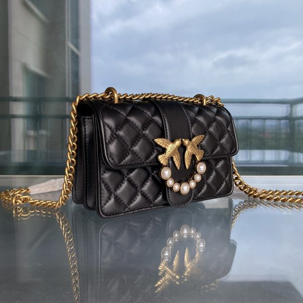 Pinko 2022 New Rhombus Pattern Underarm Bag Bird Bag Swallow Bag 1P22Z1Y7SR Black - Image 2