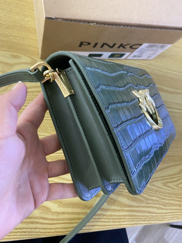 2023 New Pinko Swallow Bag Product High Crocodile Pattern Fashion Women’s Bag One Shoulder Messenger Women’s Bag Retro Green - Image 6