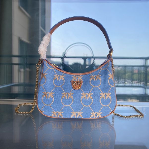 Pinko Swallow Bag 2022 Spring And Summer New Denim Underarm Saddle Bag One Shoulder Diagonal Chain Bag