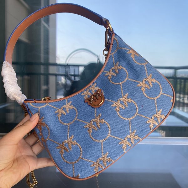 Pinko Swallow Bag 2022 Spring And Summer New Denim Underarm Saddle Bag One Shoulder Diagonal Chain Bag - Image 6