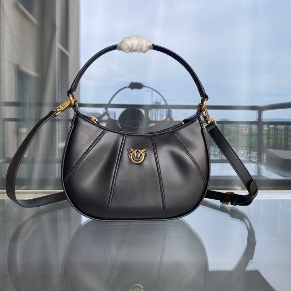 PINKO Swallow Bag Genuine Leather Women's Bag 2022 Spring and Summer New Leather Underarm Bag Half-Moon Single Shoulder Diagonal Handbag Black