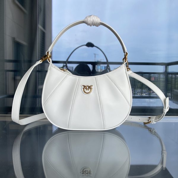 PINKO Swallow Bag Genuine Leather Women’s Bag 2022 Spring and Summer New Leather Underarm Bag Half-Moon Single Shoulder Diagonal Handbag White