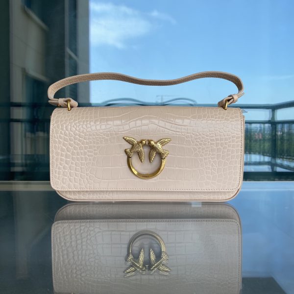 Pinko Swallow Bag 2022 Spring And Summer Crocodile Pattern Baguette Bag Underarm Bag One Shoulder Messenger Women’S Bag White