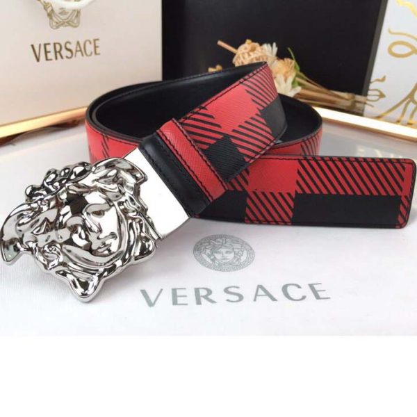 Versace Medusa Reversible Silver Buckle Leather Belt - Image 5