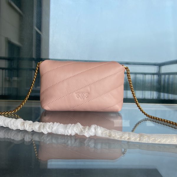 PINKO Swallow Bag 2022 New Genuine Mini Sheepskin Pillow Bag One Shoulder Messenger Bag 1P22H4Y7SR Pink - Image 3