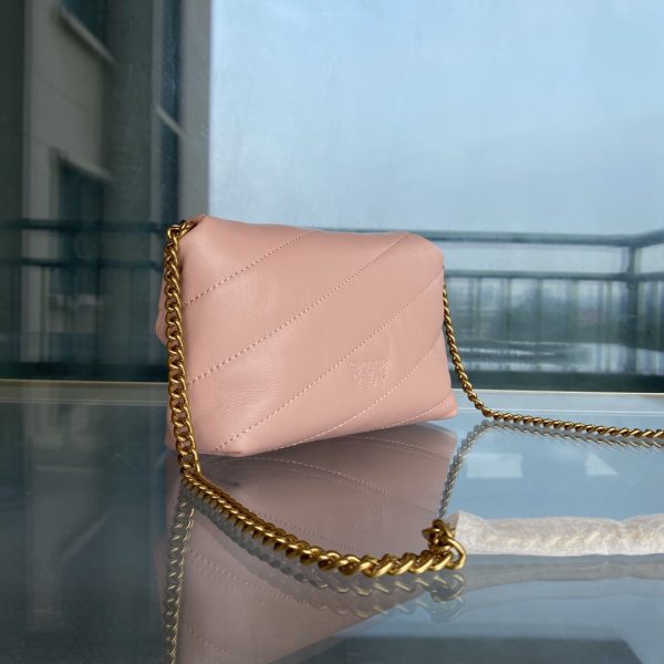 PINKO Swallow Bag 2022 New Genuine Mini Sheepskin Pillow Bag One Shoulder Messenger Bag 1P22H4Y7SR Pink - Image 4