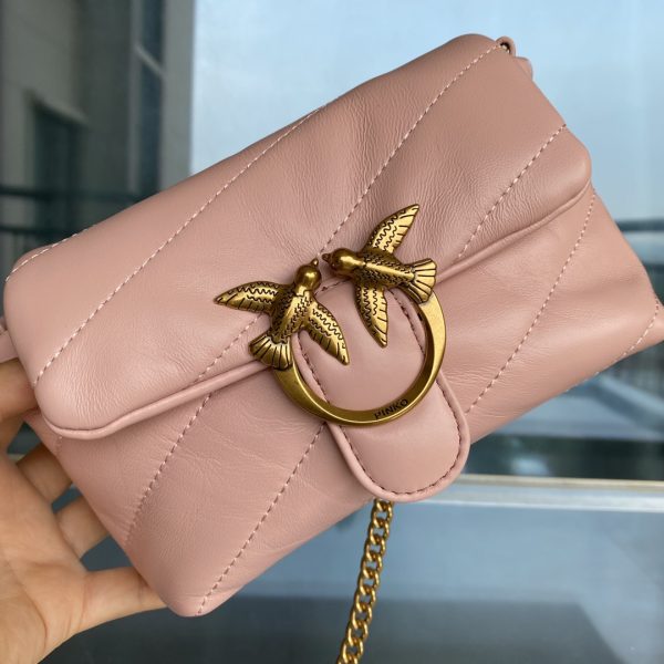 PINKO Swallow Bag 2022 New Genuine Mini Sheepskin Pillow Bag One Shoulder Messenger Bag 1P22H4Y7SR Pink - Image 6