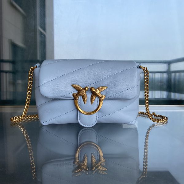 PINKO Swallow Bag 2022 New Genuine Mini Sheepskin Pillow Bag One Shoulder Messenger Bag 1P22H4Y7SR Blue