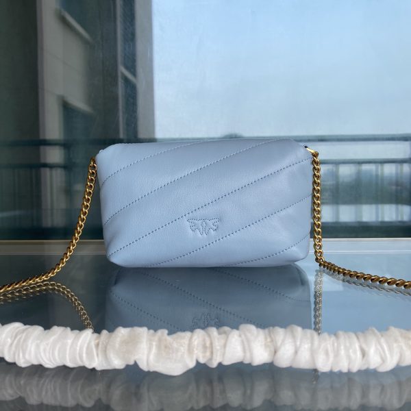 PINKO Swallow Bag 2022 New Genuine Mini Sheepskin Pillow Bag One Shoulder Messenger Bag 1P22H4Y7SR Blue - Image 3
