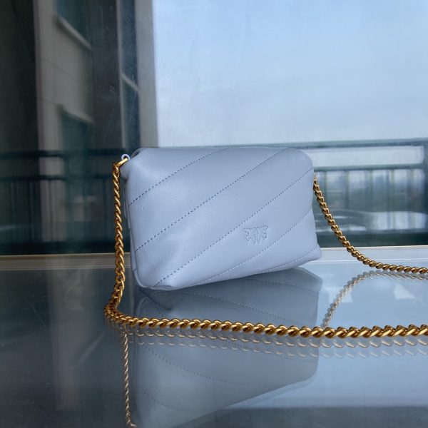 PINKO Swallow Bag 2022 New Genuine Mini Sheepskin Pillow Bag One Shoulder Messenger Bag 1P22H4Y7SR Blue - Image 4
