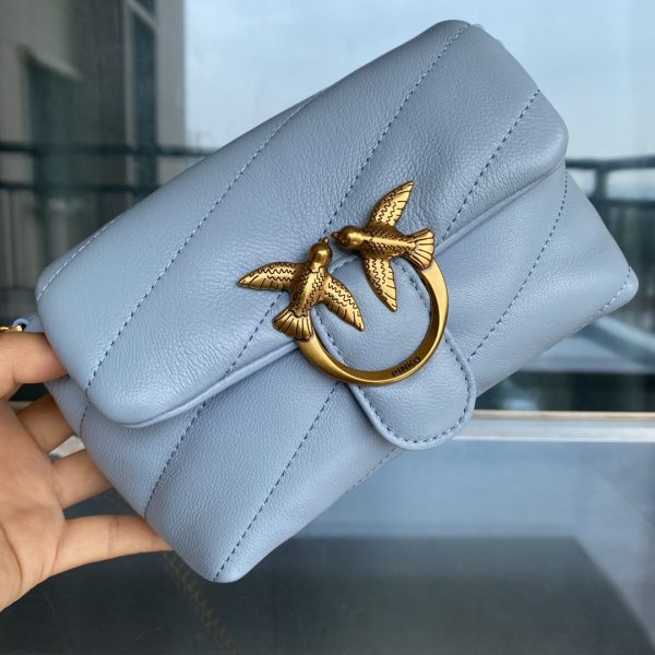 PINKO Swallow Bag 2022 New Genuine Mini Sheepskin Pillow Bag One Shoulder Messenger Bag 1P22H4Y7SR Blue - Image 6