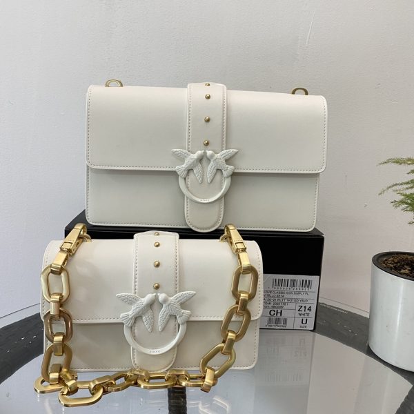 Pinko Swallow bag 2021 autumn and winter new classic leather chain shoulder handbag Bacchus bag white