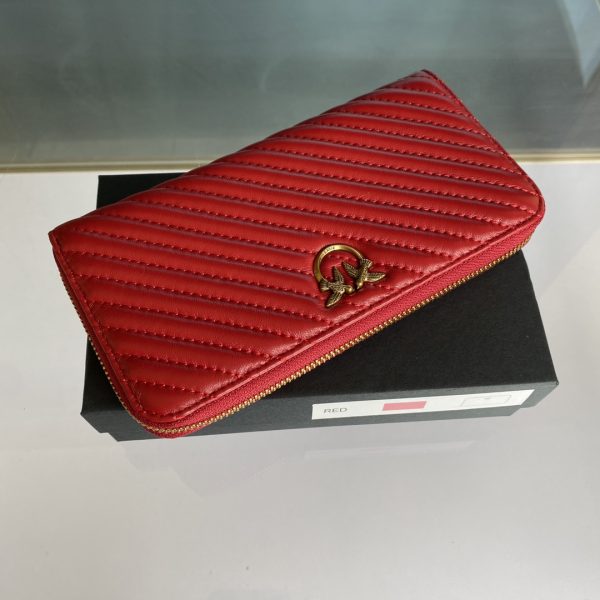 Pinko Wallet Women’s Long Section 2021 New Trendy Fashion Sheepskin Clutch Bag Large Capacity Zipper Coin Purse Card Holder Red