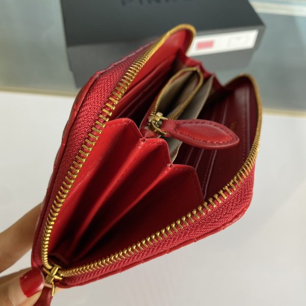 Pinko Wallet Women’s Long Section 2021 New Trendy Fashion Sheepskin Clutch Bag Large Capacity Zipper Coin Purse Card Holder Red - Image 7