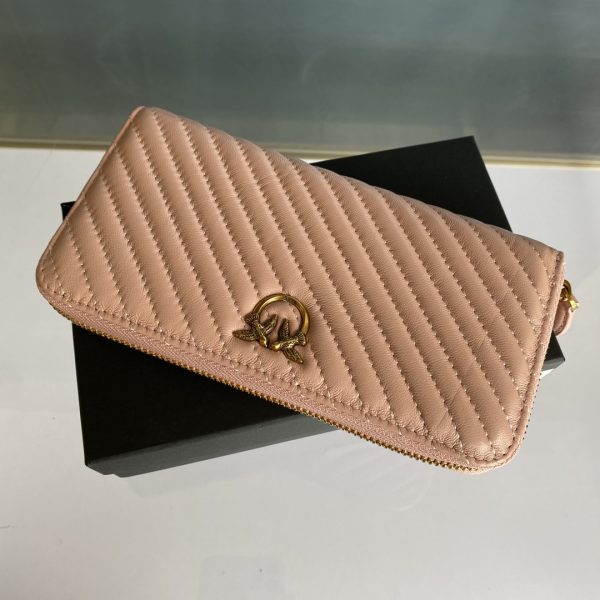 Pinko Wallet Women’s Long Section 2021 New Trendy Fashion Sheepskin Clutch Bag Large Capacity Zipper Coin Purse Card Holder Pink