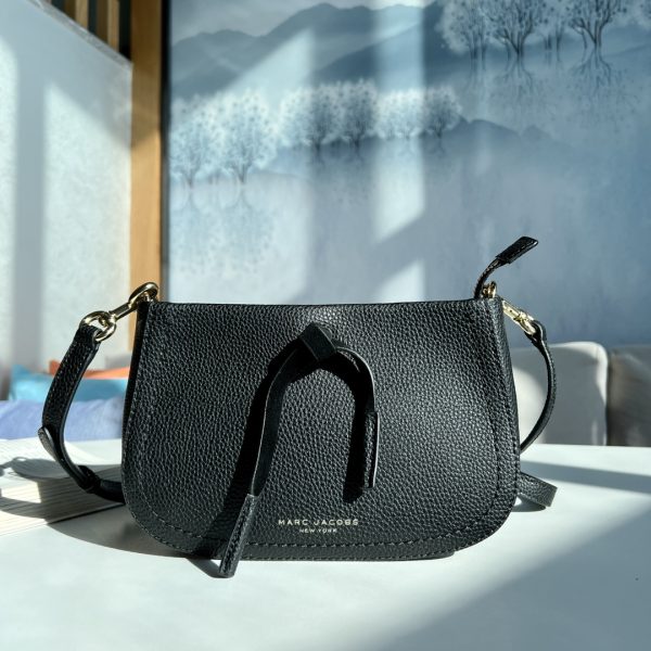 Marc Jacobs New Pure Original Half-Circle Messenger Bag Leather Shoulder Strap Adjustable Dust Bag Black