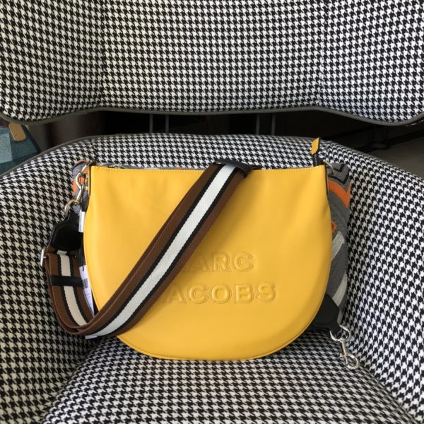 Marc Jacobs Crossbody Bag In Calfskin With Wide Fabric Shoulder Strap Navy Yellow