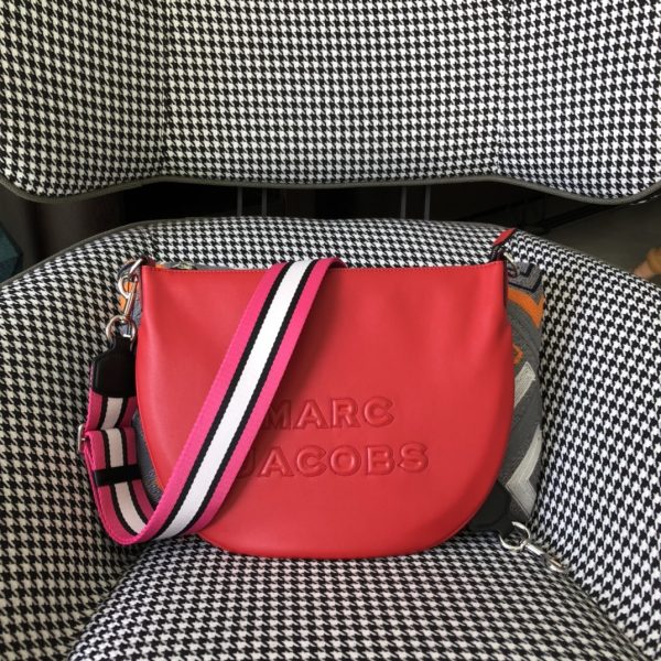 Marc Jacobs Crossbody Bag In Calfskin With Wide Fabric Shoulder Strap Red