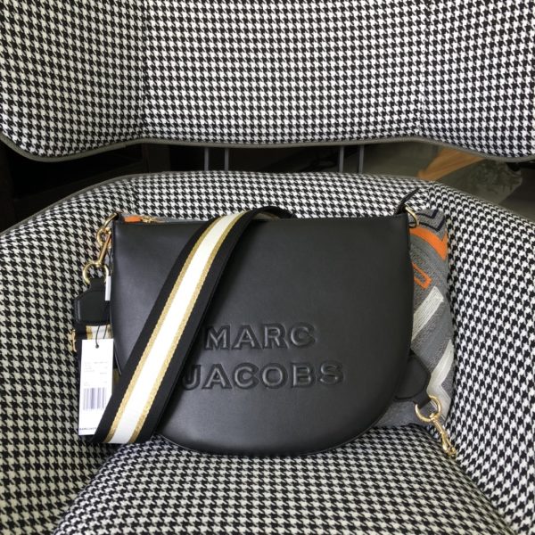 Marc Jacobs Crossbody Bag In Calfskin With Wide Fabric Shoulder Strap Black