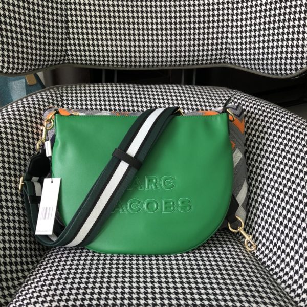 Marc Jacobs Crossbody Bag In Calfskin With Wide Fabric Shoulder Strap Green