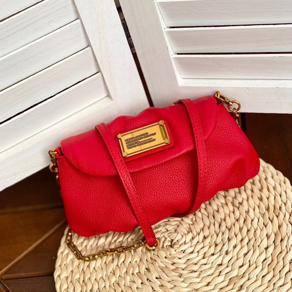 THE KARLIE Marc Jacobs Leather Retro Modern Mini Messenger Bag Shoulder Bag Clutch Red - Image 3