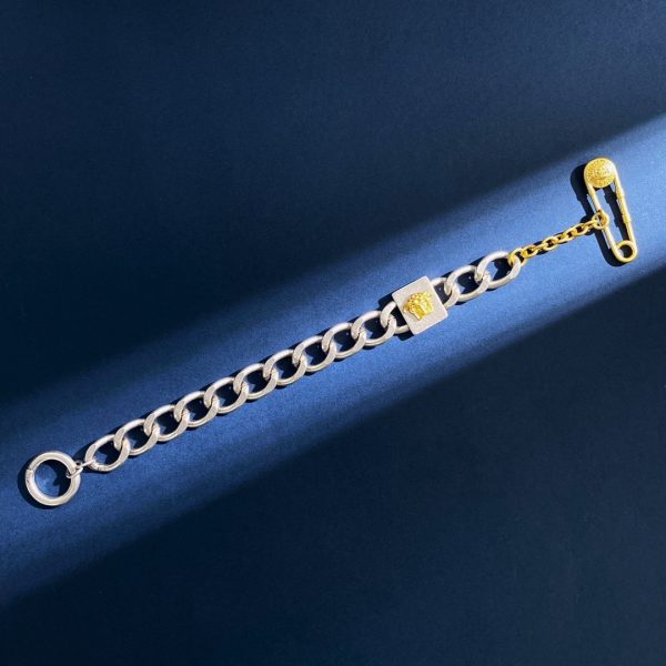 Versace Ancient Greek Style Retro Personality Thick Chain Medusa Human Face Paperclip OT Clasp Bracelet - Image 5