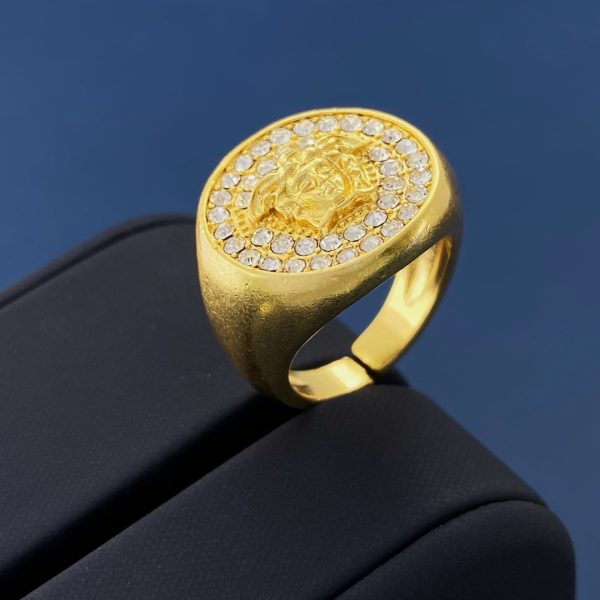 Versace White All-Diamond Medusa Human-Face Paper-Patterned Round Disc Matte Open Ring - Image 2